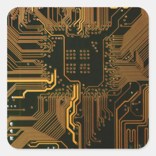 Geek Out Nerd PCB Sinaasappel Electronic Circuit B Vierkante Sticker
