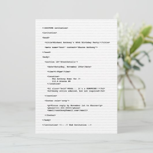 Geek Programmer HTML Code Birthday Uitnodiging (Staand voorkant)