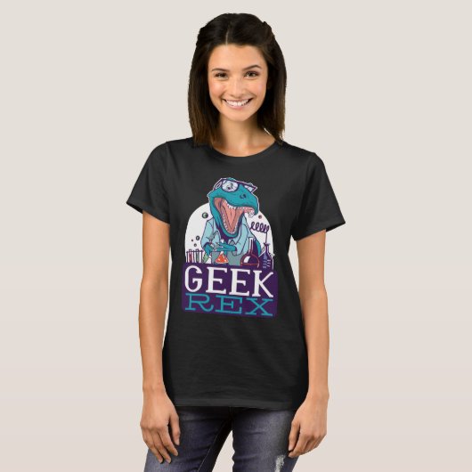 Geek Rex T-Rex Dinosaur Funny Scientists Shirt Che (Voorkant volledig)