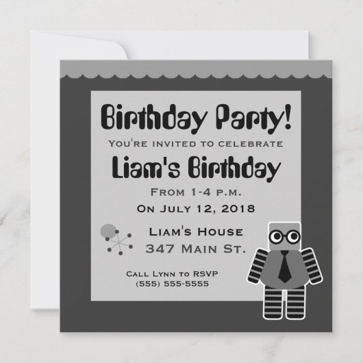 Geek Robot Birthday Party Kaart (Voorkant)