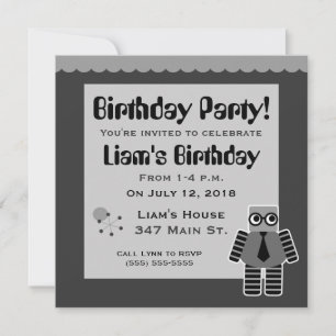 Geek Robot Birthday Party Kaart