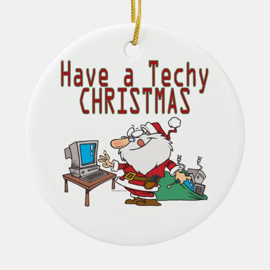 geek santa , een techno - kerstcomputer keramisch ornament (Voorkant)