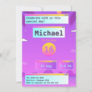 Geek Vaporwave 80s en 90s Birthday Invitation Kaart