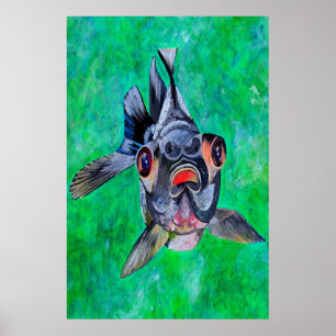 Geeky Blackmoor Goldfish met telescopische ogen Poster
