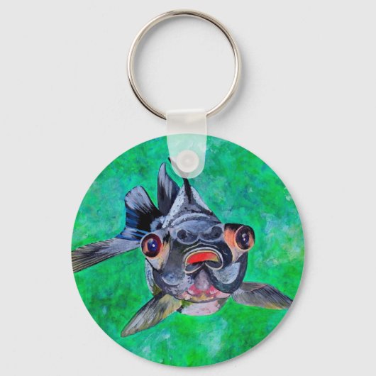 Geeky Blackmoor Goldfish met telescopische ogen Sleutelhanger (Voorkant)