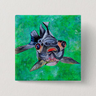 Geeky Blackmoor Goldfish met telescopische ogen Vierkante Button 5,1 Cm
