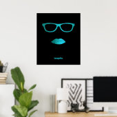 Geeky blauwgroen blauwe lippen en glazen poster (Thuiskantoor)