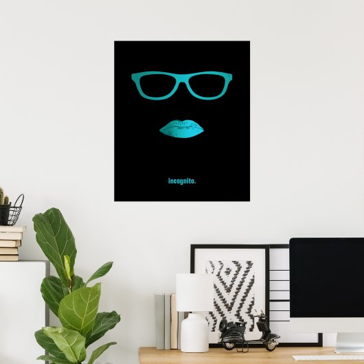 Geeky blauwgroen blauwe lippen en glazen poster (Thuiskantoor)