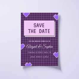 Geeky Gamer Schattig Nerdy Pixelated Paarse Nerdy Save The Date