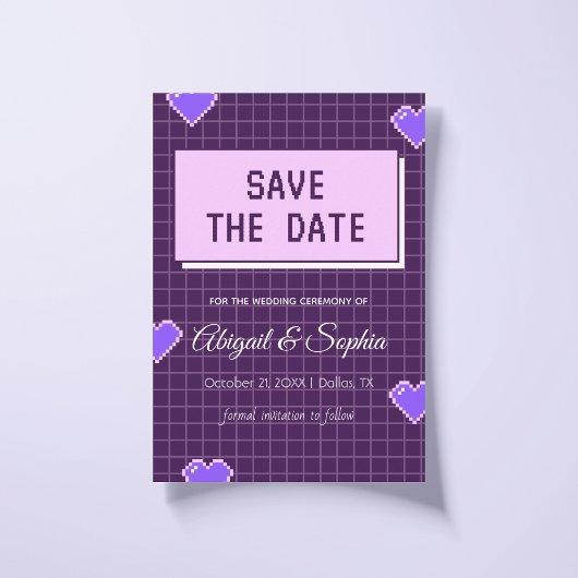 Geeky Gamer Schattig Nerdy Pixelated Paarse Nerdy Save The Date