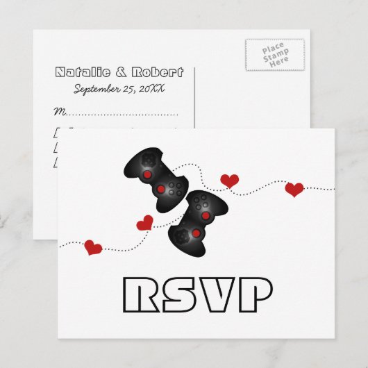 Geeky Gamers RSVP Briefkaart (Donker) (Voorkant / Achterkant)
