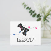 Geeky Gamers RSVP Briefkaart Donker (blauw/roze) (Staand voorkant)