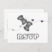 Geeky Gamers RSVP Briefkaart (zilver/Paars) (Voorkant / Achterkant)