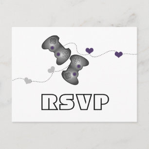 Geeky Gamers RSVP Briefkaart (zilver/Paars)