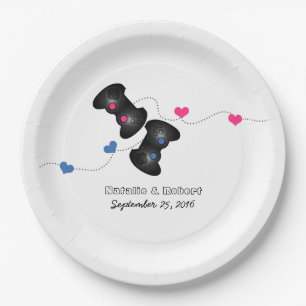 Geeky gamers Weddenschap Borden donkerroze blauw Papieren Bordje