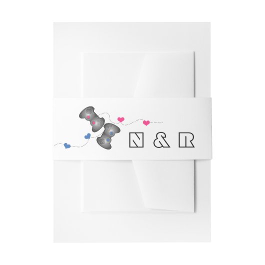 Geeky Gamers Wedding Belly Bands Pink Blue Uitnodigingen Wikkel (Voorkant Voorbeeld)