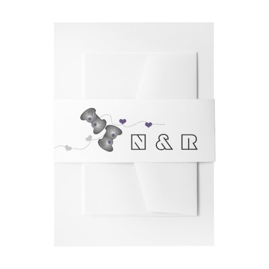 Geeky Gamers Wedding Belly Bands Silver Paars Uitnodigingen Wikkel (Voorkant Voorbeeld)