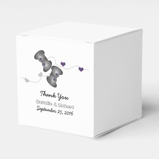 Geeky Gamers Wedding Favor Boxes Silver Paars Bedankdoosjes (Voorkant Zijde)