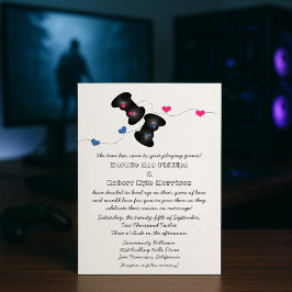 Geeky Gamers Wedding Invitation Dark (Blauw/Roze) Kaart
