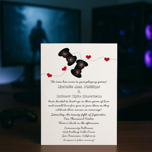 Geeky Gamers Wedding Invitation (Donker) Kaart