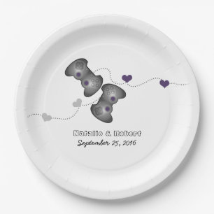 Geeky Gamers Wedding Paper Borden Silver Paars Papieren Bordje