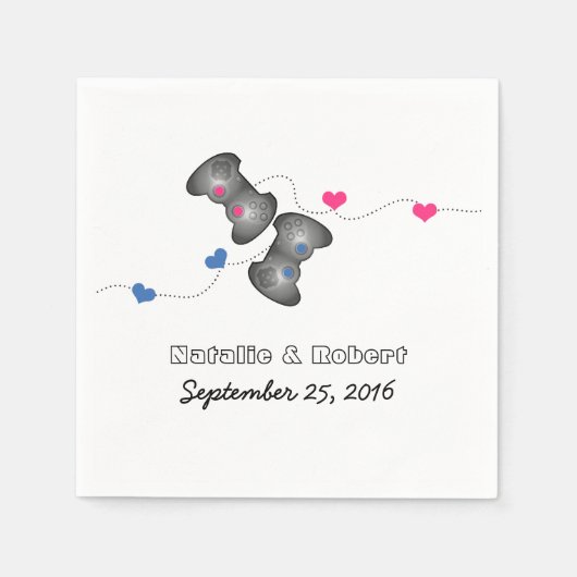 Geeky Gamers Wedding Paper Napkins Pink Blue Servetten (Voorkant)