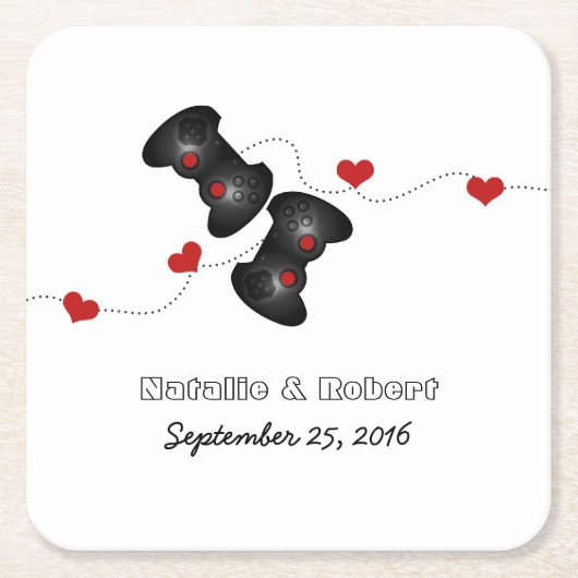 Geeky Gamers Wedding Paper Onderzetters donker (Voorkant)