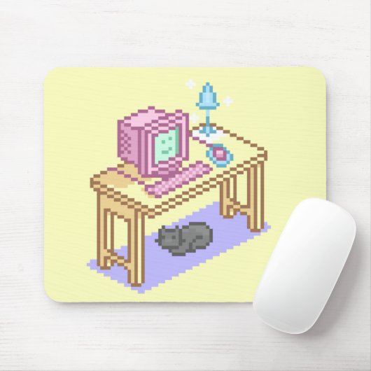 Geeky Girly Gele Pixel Art Computer Muismat (Met muis)
