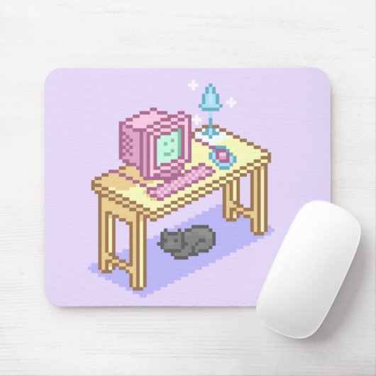 Geeky Girly Paarse Pixel Art Computer Muismat (Met muis)