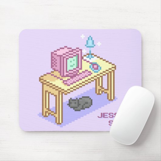 Geeky Girly Paarse Pixel Art Computer Naam Muismat (Met muis)