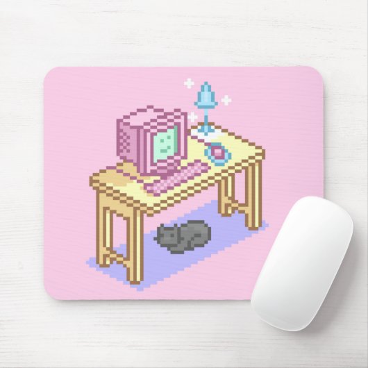 Geeky Girly Pink Pixel Art Computer Muismat (Met muis)