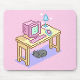 Geeky Girly Pink Pixel Art Computer Muismat