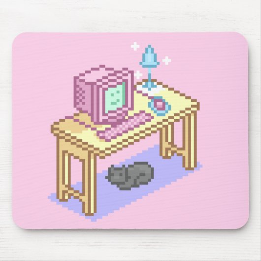 Geeky Girly Pink Pixel Art Computer Muismat (Voorkant)