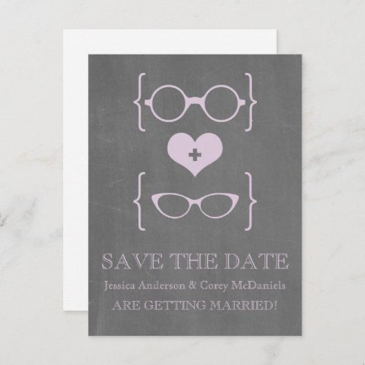 Geeky Glassen Chalkboard Save the Date Briefkaart (Voorkant / Achterkant)