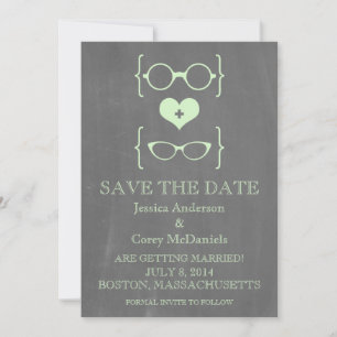 Geeky Glasses Chalkboard Save the Date Invite Kaart