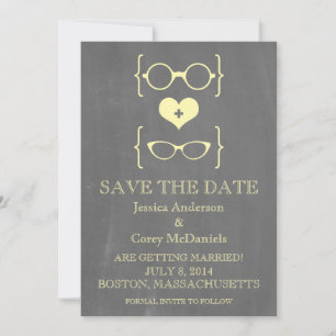 Geeky Glasses Chalkboard Save the Date Invite Kaart
