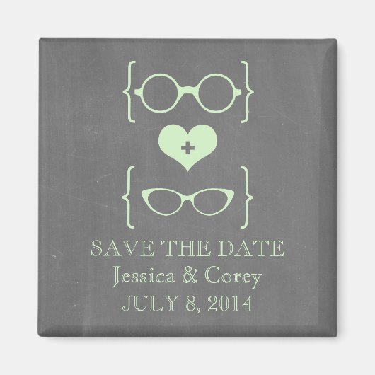 Geeky Glasses Chalkboard Save the Date Magnet (Voorkant)