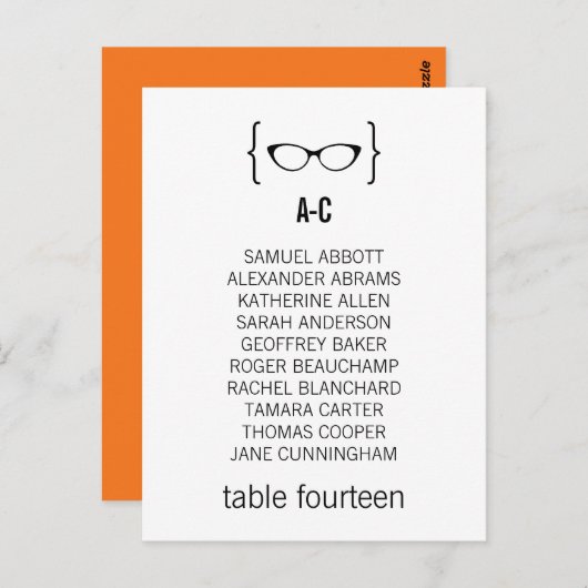 Geeky Glasses Seating Chart Briefkaart v2 (Voorkant / Achterkant)