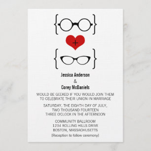 Geeky Glasses Wedding Invitation Kaart