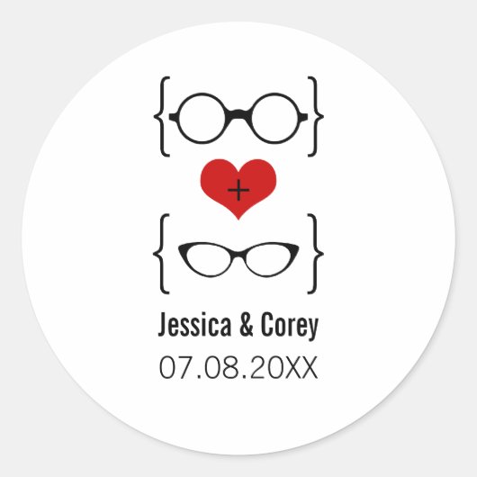 Geeky Glasses Wedding Stickers (Voorkant)