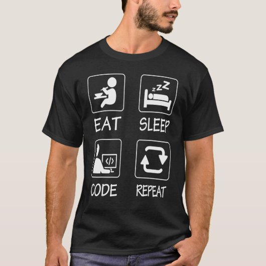 Geeky it Computer Nerd Eat Sleep Code Herhalen T-shirt (Voorkant)