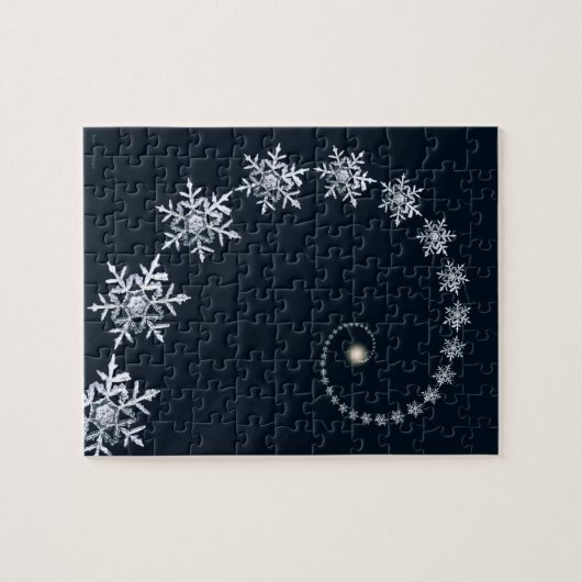 Geeky Navy Blue Snowflake Fibonacci Spiral Puzzle Legpuzzel (Horizontaal)