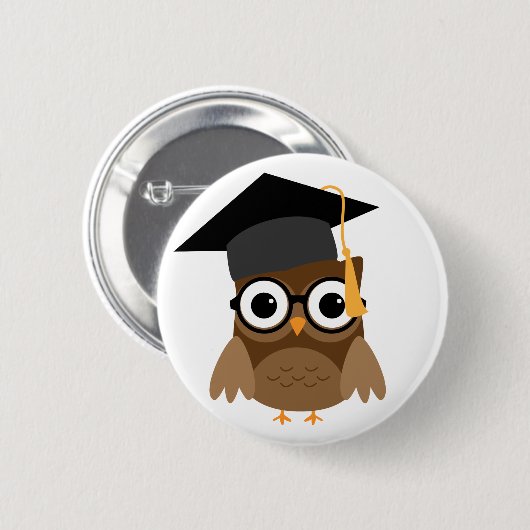 Geeky Owl met Glasses andGraduation Pet Button (Voorkant /achterkant)
