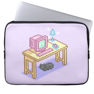 Geeky Pastel Pink Yellow Pixel Art Computer Laptop Sleeve