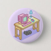 Geeky Pastel Pink Yellow Pixel Art Computer Ronde Button 5,7 Cm (Voorkant)