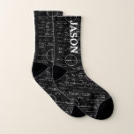 Geeky Physics Personalized Gifts Sokken<br><div class="desc">Physics Gifts Ideas / Physics Teacher Gift / Physics Student Gift / Geek Physics Gift / Black Men's Personalized Name Initial Monogram All-Over-Print Socks. To change the text, use the personalize option. For more extensive text changes such as changes to the font, font color, or text layout, choose the customize...</div>