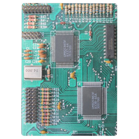 Geeky, printplaat, computer moederbord klembord (Achterkant)