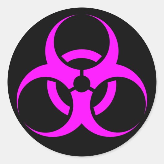 Geeky Roze Biohazard Waarschuwing Ronde Sticker (Voorkant)