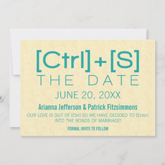Geeky Typografie Save the Date, Blauwgroen Date (Voorkant)