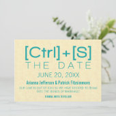 Geeky Typografie Save the Date, Blauwgroen Date (Staand voorkant)